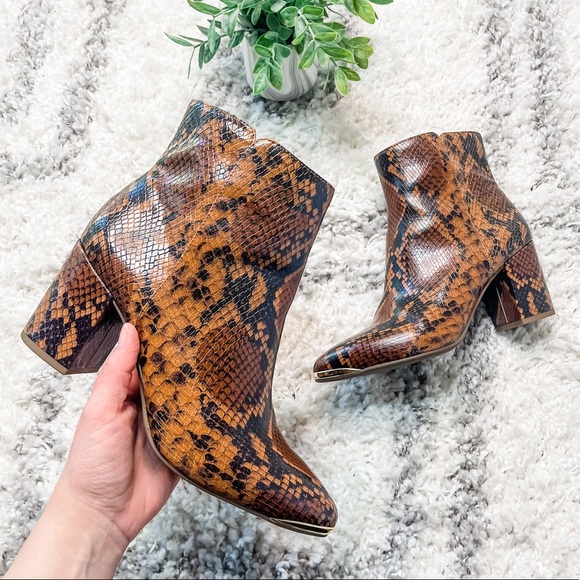 Franco Sarto Shoes - Franco Sarto Bianco Animal Snakeskin Print Chunky Heel Booties Orange Size 8.5
